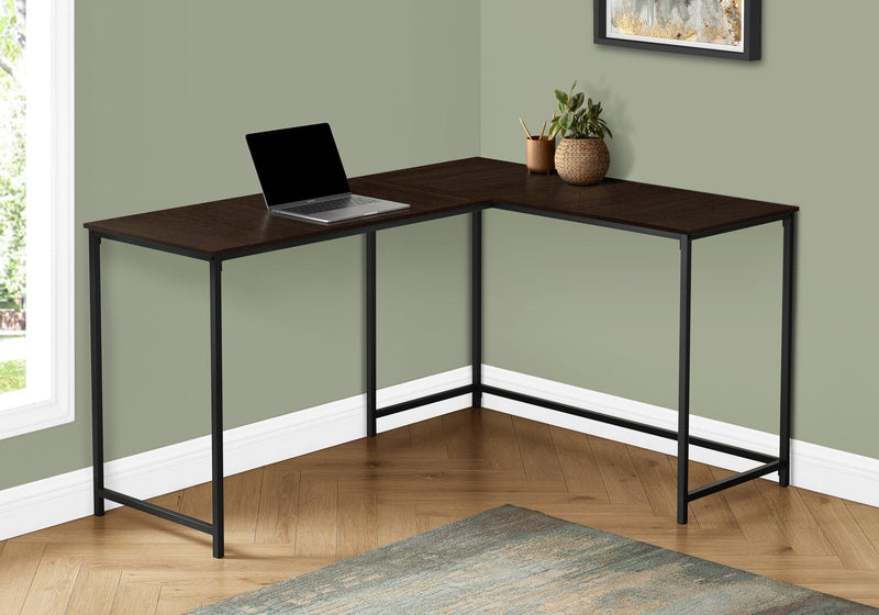 Computer Desk - 58"L / Espresso Top / Black Metal Corner - I 7390