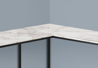 Computer Desk - 58"L / White Marble / Black Metal Corner - I 7393