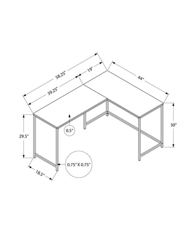 Computer Desk - 58"L / White Marble / Black Metal Corner - I 7393