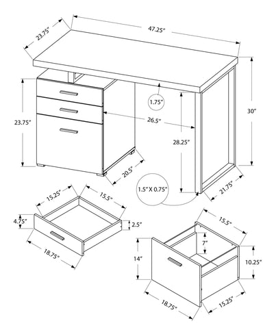 Computer Desk - 48"L / Black / Grey Top Left/Right Facing - I 7411