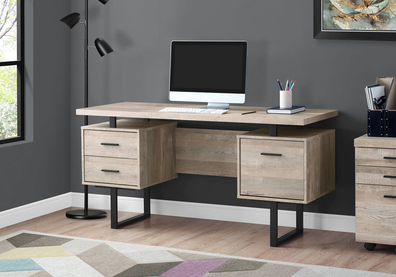 Computer Desk - 60"L / Taupe Reclaimed Wood / Black Metal - I 7418