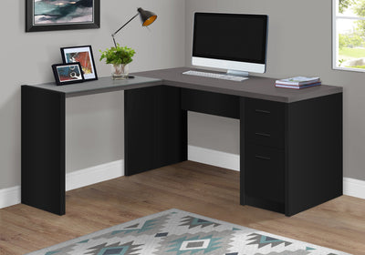 Computer Desk - Black / Grey Top Corner W/ Tempered Glass - I 7431