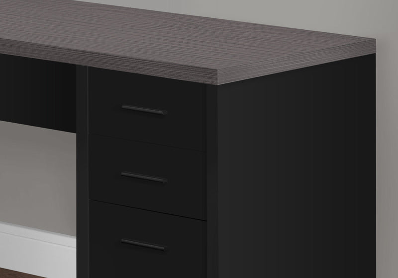 Computer Desk - Black / Grey Top Corner W/ Tempered Glass - I 7431