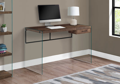 Computer Desk - 48"L / Brown Reclaimed Wood/ Glass Panels - I 7444