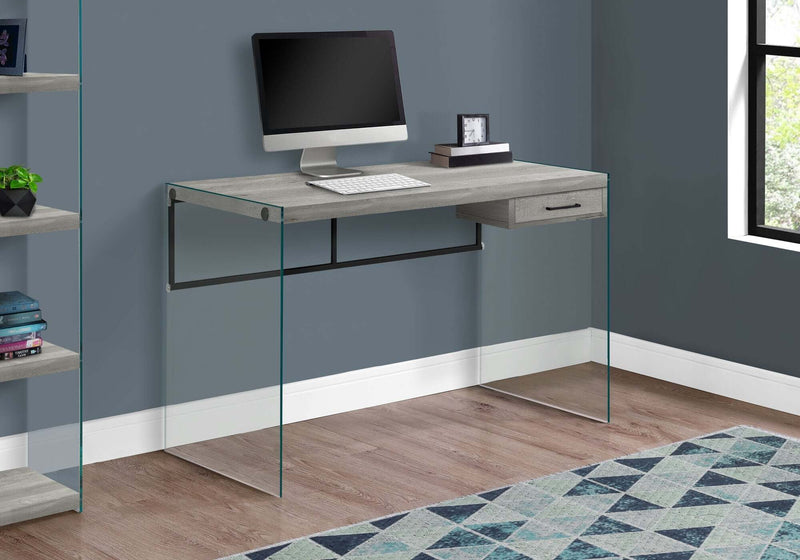 48"L / Grey Reclaimed Wood / Glass Panels Computer Desk - I 7445