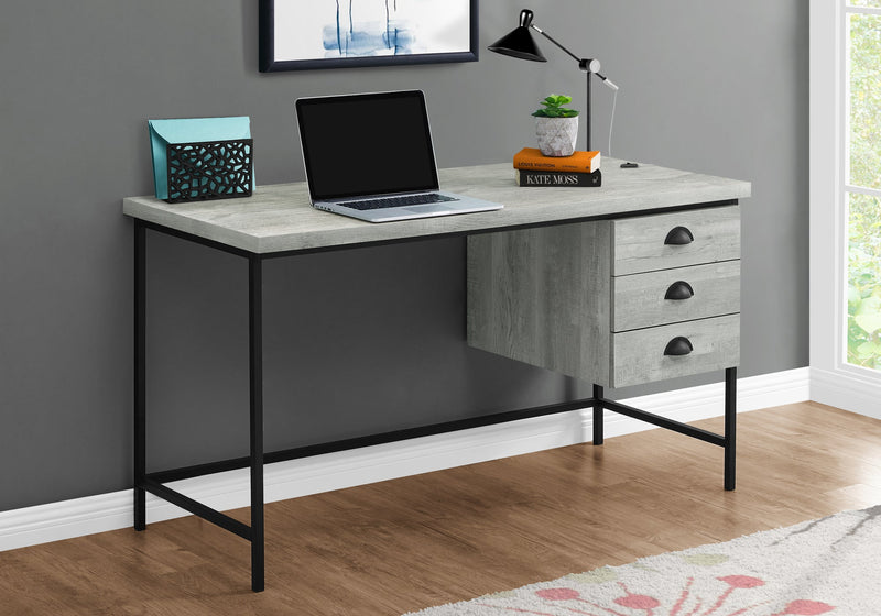 Computer Desk - 55"L / Grey Reclaimed Wood / Black Metal - I 7486