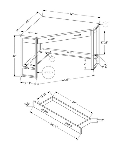 Computer Desk - 42"L / White Corner / Silver Metal - I 7500