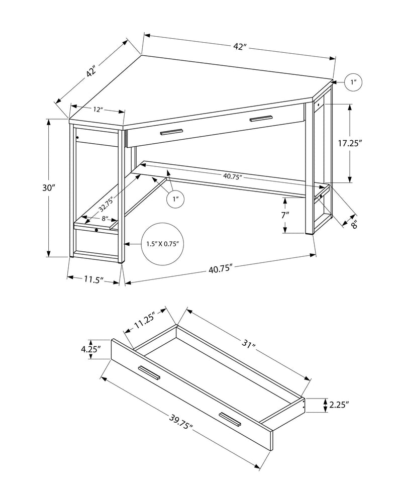 Computer Desk - 42"L / White Corner / Silver Metal - I 7500