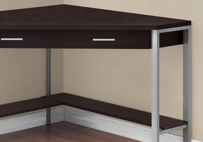 Computer Desk - 42"L / Cappuccino Corner / Silver Metal - I 7502