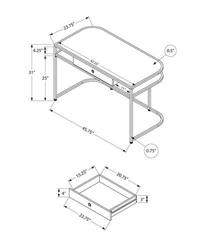 Computer Desk - 48"L / Glossy White / Chrome Metal - I 7520