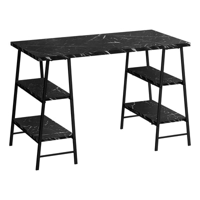 Computer Desk - 48"L / Black Marble-Look / Black Metal - I 7528