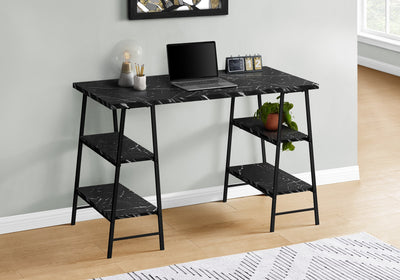 Computer Desk - 48"L / Black Marble-Look / Black Metal - I 7528