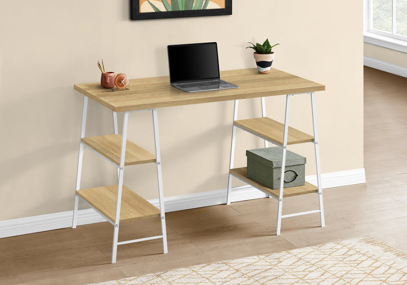 Computer Desk - 48"L / Natural / White Metal - I 7529