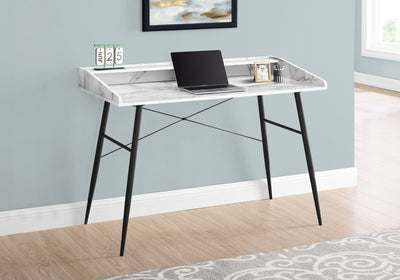 Computer Desk - 48"L / White Marble-Look / Black Metal - I 7539