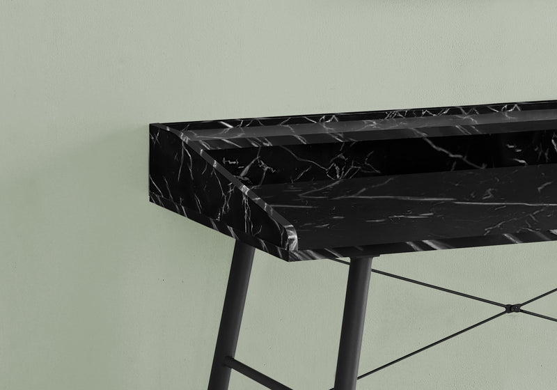 Computer Desk - 48"L / Black Marble-Look / Black Metal - I 7542