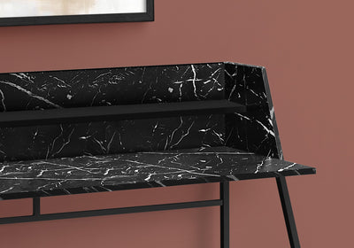 Computer Desk - 48"L / Black Marble-Look / Black Metal - I 7544