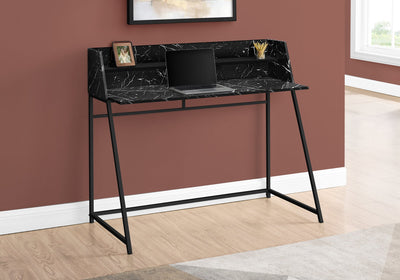 Computer Desk - 48"L / Black Marble-Look / Black Metal - I 7544