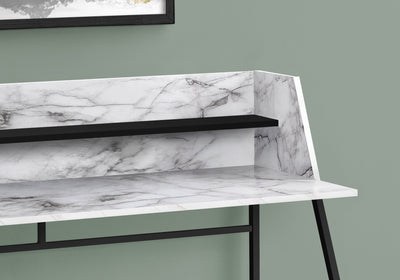 Computer Desk - 48"L / White Marble-Look / Black Metal - I 7549