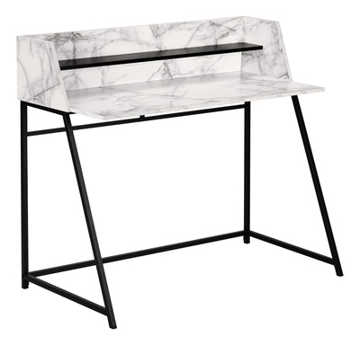 Computer Desk - 48"L / White Marble-Look / Black Metal - I 7549