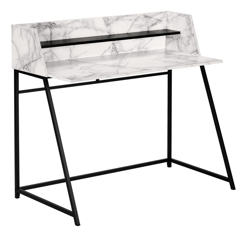 Computer Desk - 48"L / White Marble-Look / Black Metal - I 7549