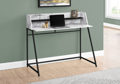 Computer Desk - 48"L / White Marble-Look / Black Metal - I 7549