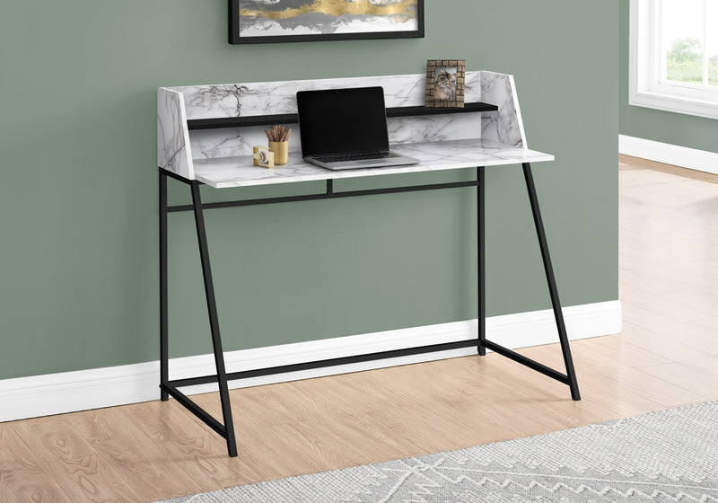 Computer Desk - 48"L / White Marble-Look / Black Metal - I 7549