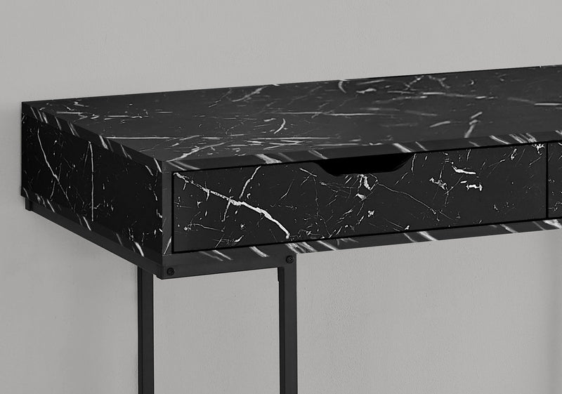 Computer Desk - 48"L / Black Marble-Look / Black Metal - I 7552