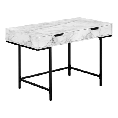 Computer Desk - 48"L / White Marble-Look / Black Metal - I 7558