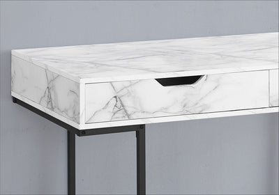 Computer Desk - 48"L / White Marble-Look / Black Metal - I 7558