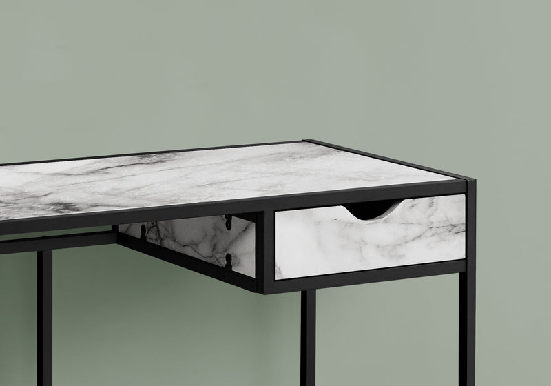 Computer Desk - 42"L / White Marble-Look / Black Metal - I 7571