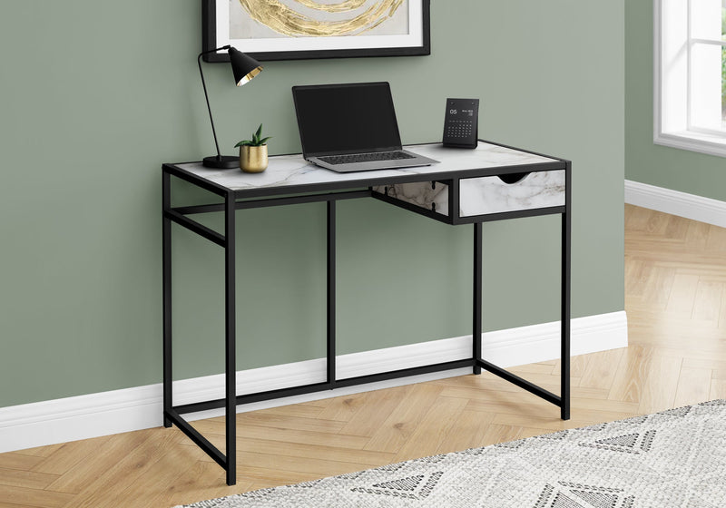 Computer Desk - 42"L / White Marble-Look / Black Metal - I 7571