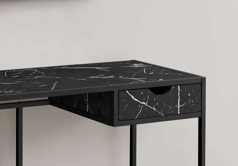 Computer Desk - 42"L / Black Marble-Look / Black Metal - I 7572