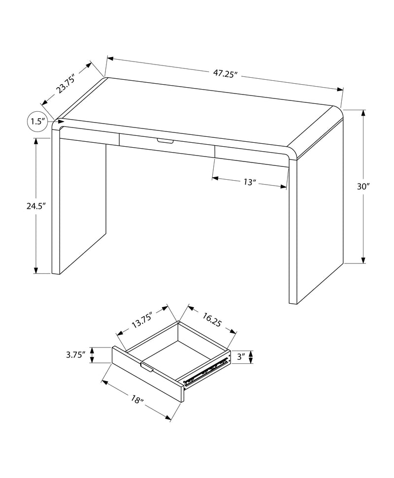 Computer Desk - 48"L / High Glossy White / Storage Drawer - I 7580