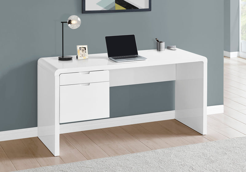 Computer Desk - 60"L / High Glossy White L/R Face Drawer - I 7581