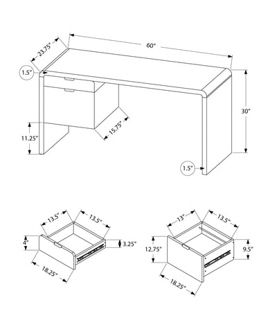 Computer Desk - 60"L / High Glossy White L/R Face Drawer - I 7581