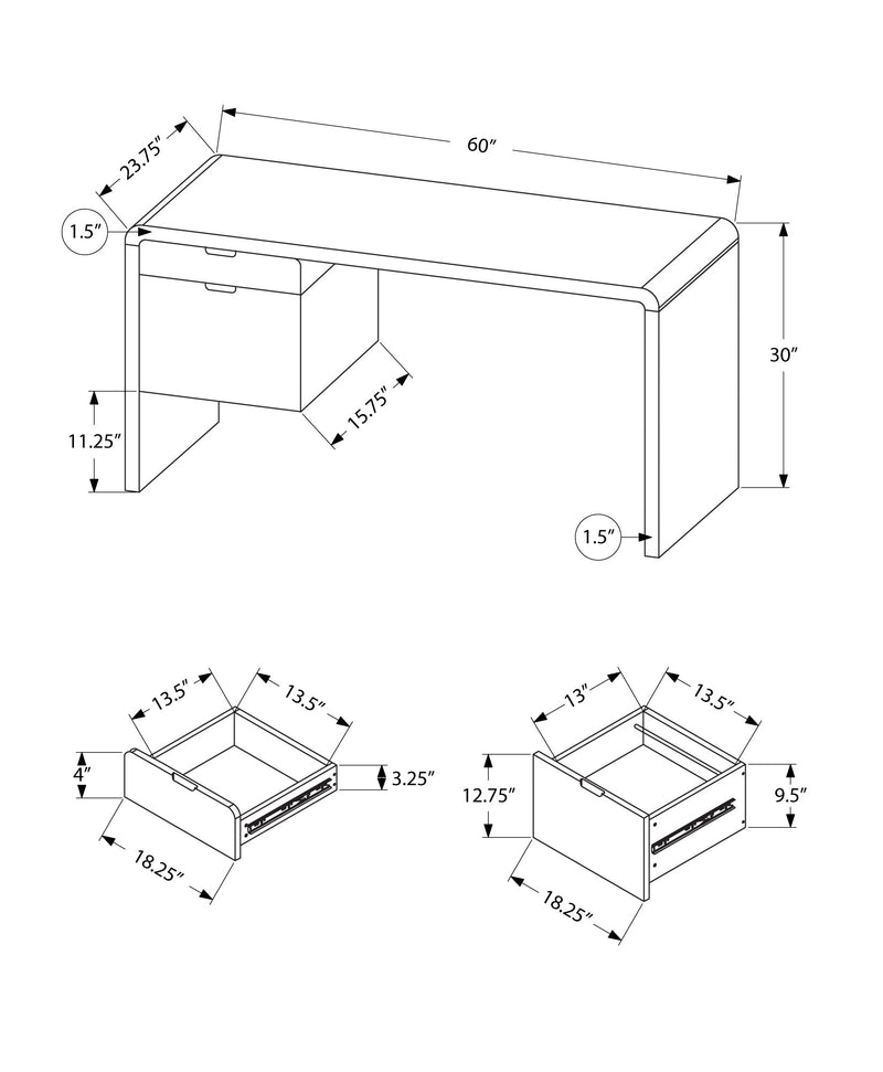 Computer Desk - 60"L / High Glossy White L/R Face Drawer - I 7581