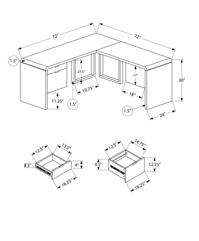 Computer Desk - 72"L / High Glossy White Left/ Right Face - I 7582