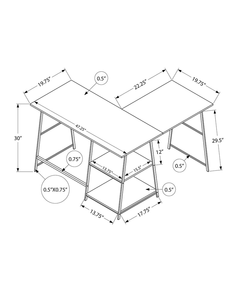 Computer Desk - 48"L / Grey Top / Black Metal Corner - I 7591