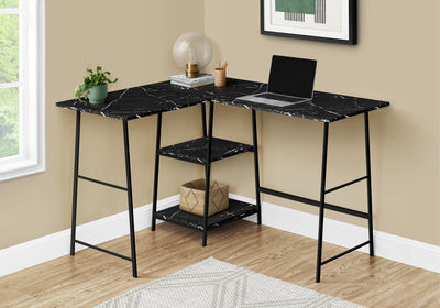 Computer Desk - 48"L / Black Marble / Black Metal Corner - I 7594