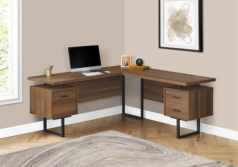 Computer Desk - 70"L / Walnut / Black Metal / L/R Face - I 7610