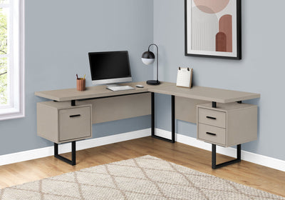 Computer Desk - 70"L / Modern Taupe / Black Metal / L/R - I 7614