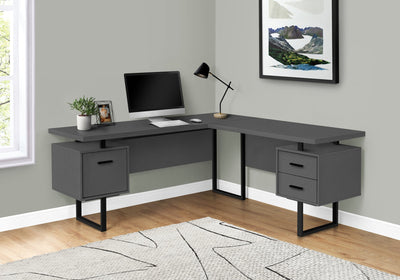 Computer Desk - 70"L / Modern Grey / Black Metal / L/R - I 7615