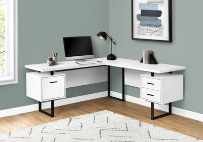 Computer Desk - 70"L / White / Black Metal / L/R Face - I 7616