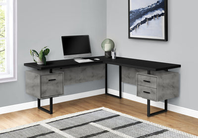 Computer Desk - 70"L / Black/ Concrete/ Black Metal / L/R - I 7617