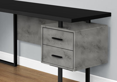 Computer Desk - 70"L / Black/ Concrete/ Black Metal / L/R - I 7617