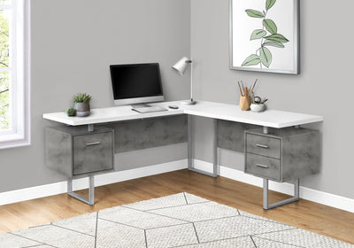 Computer Desk - 70"L / White/ Concrete/ Silver Metal/ L/R - I 7618