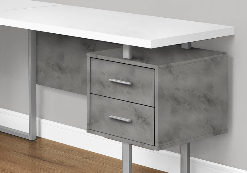 Computer Desk - 70"L / White/ Concrete/ Silver Metal/ L/R - I 7618