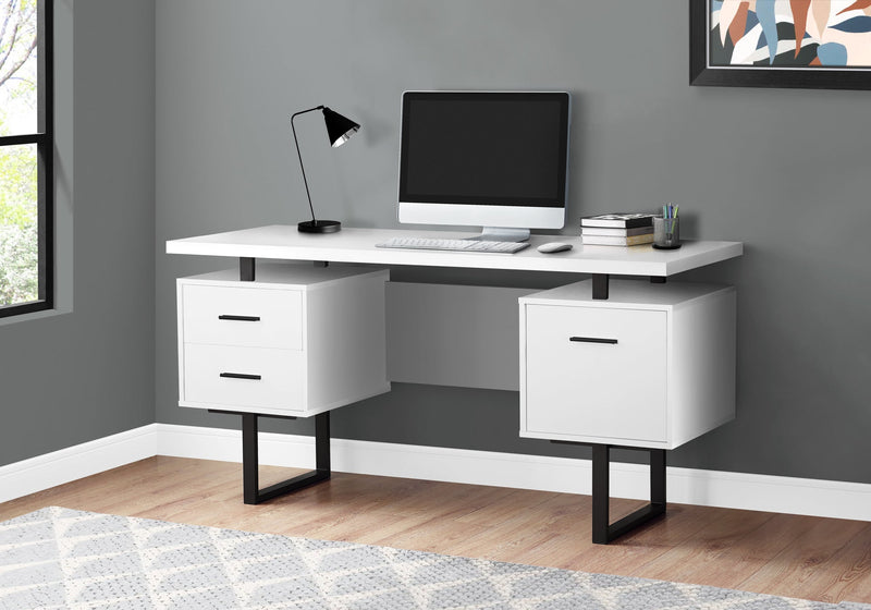 Computer Desk - 60"L / White / Black Metal - I 7631