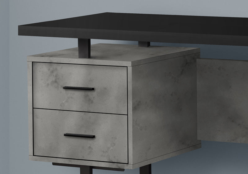 Computer Desk - 60"L / Black/Grey Concrete/ Silver Metal - I 7632