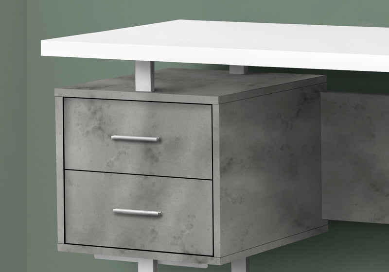 Computer Desk - 60"L / White/ Grey Concrete/ Silver Metal - I 7633